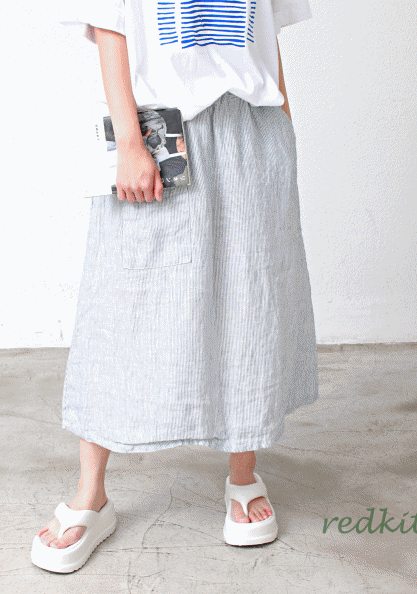 Stripe Pocket Linen Skirt-2Color
