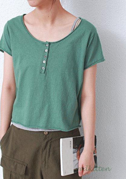 Soft button cropped tee-5Color