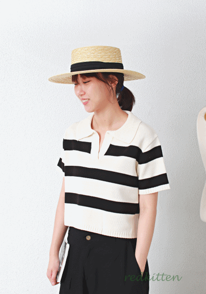 Sale-Cotton collar striped knit 55100-->35000