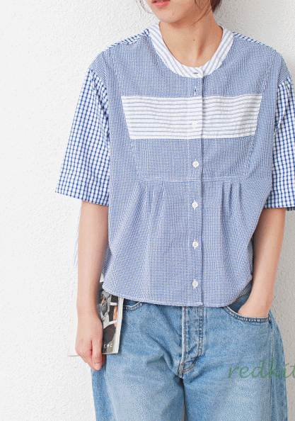 Check Color Matching Blouse - Blue Check