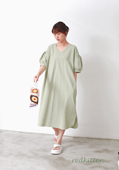 Puff Sleeve Dress-3Color