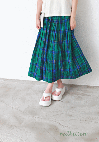 Check Linen Skirt-2Color