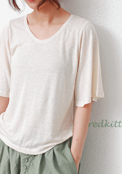 Flare Sleeve Linen Tee-2Color