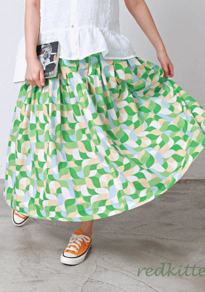 Button printed skirt-2Color