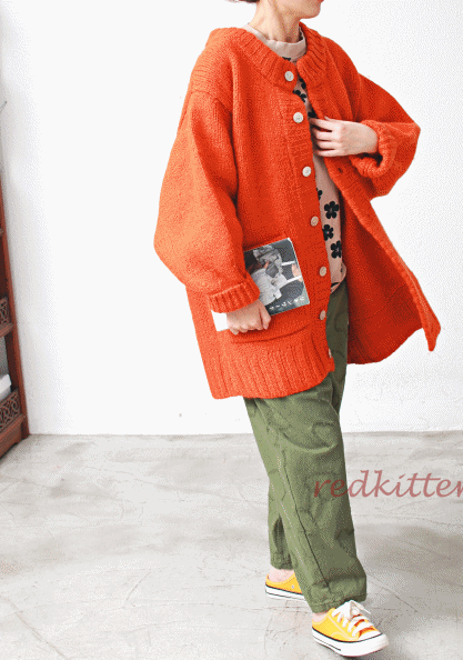 Sale-Wool Knit Coat-Orange 142200-->99000