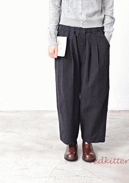 Fine check pleated baggy pants-2 Colors