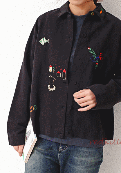 Fish embroidery shirt-3 colors