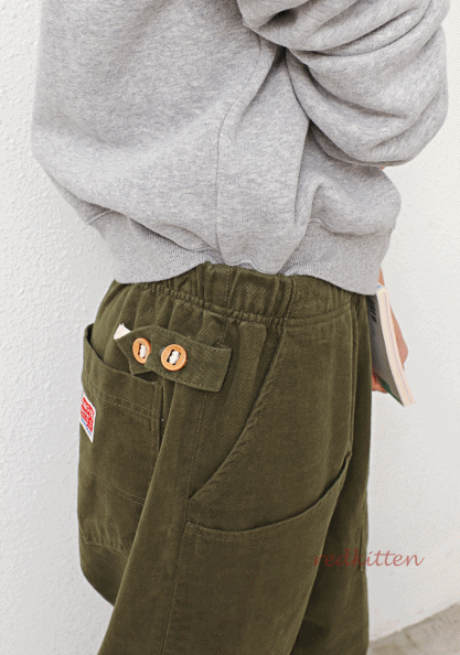 Wooden button brushed pants-3 colors