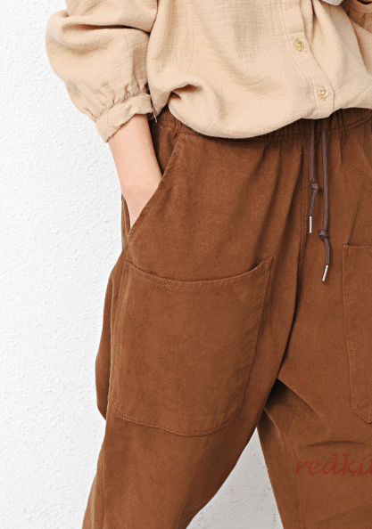 Wooden button brushed pants-3 colors