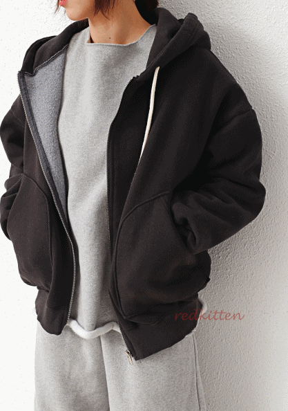 Sale - brushed hooded zip up - dark gray 62700-->48000