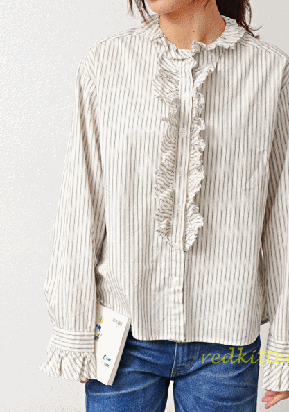 Striped Frill Blouse-2Color-Spring New Arrival