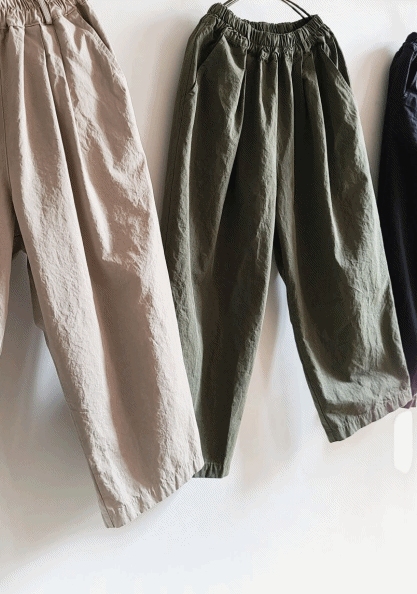 Washing Cotton Pin Tuck Wrinkled Baggy Pants-3 Colors