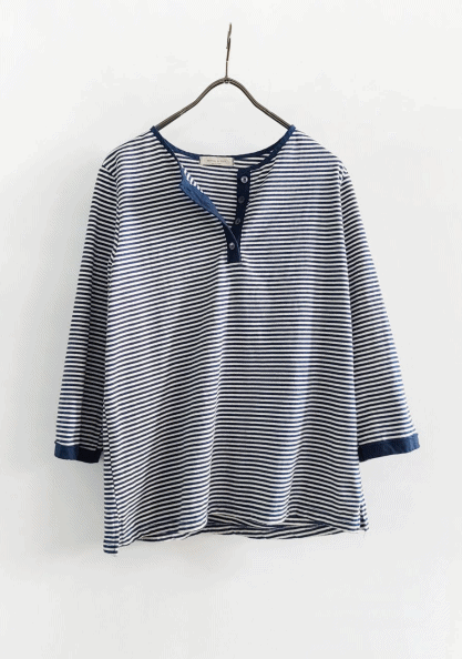 Striped Button Tee-3Color