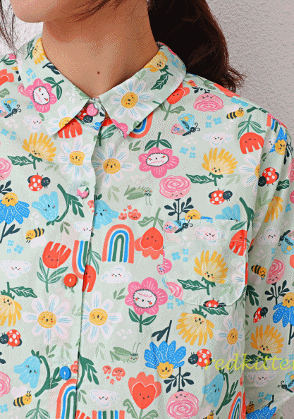 Small Flower Button Blouse-2Color