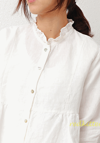 Cut line linen blouse-2 colors