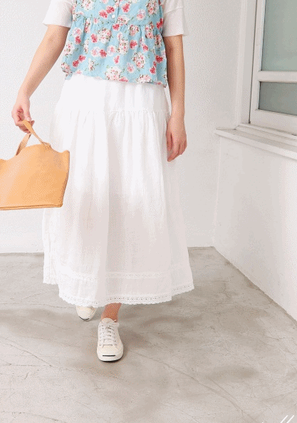 Lace Torsion Linen Skirt-3Color
