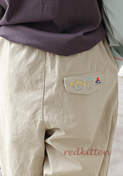 Embroidered three siblings pants-3 colors