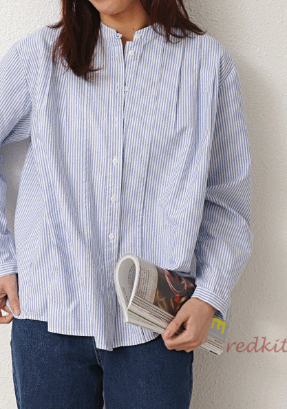 Striped pin tuck blouse