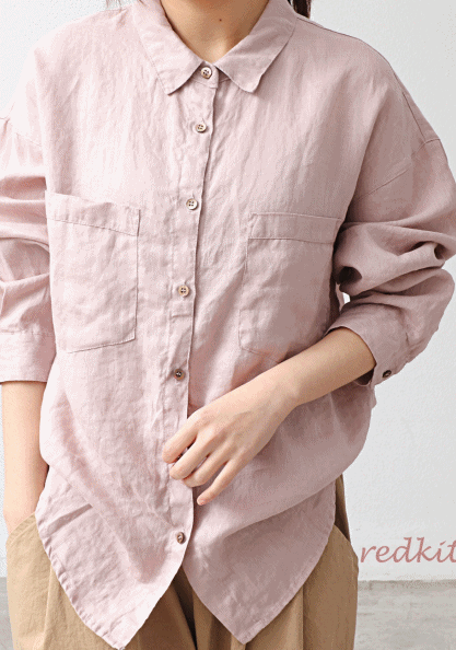 Double pocket linen shirt-4 colors