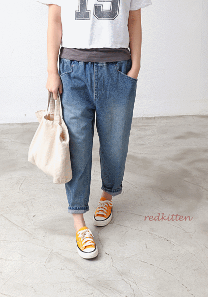 Banded baggy 8-quarter jeans