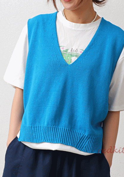 V-neck knit cotton vest-2 Colors
