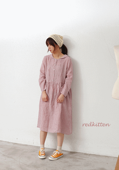Checked linen dress-3 Colors