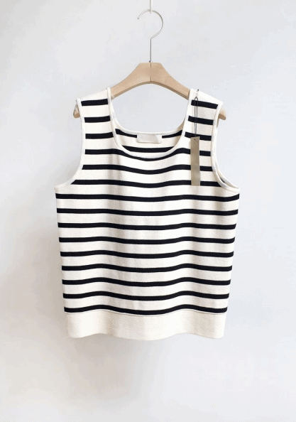 Stripe Square Sleeveless Shirts-3Color