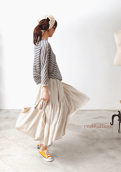 Shirring Linen Full Skirt-3 Colors