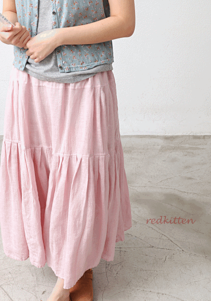 Shirring Linen Full Skirt-3 Colors