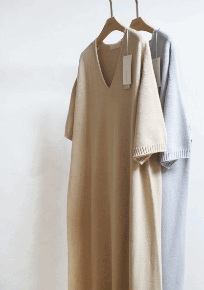 Whole garment cotton knit dress-2 Colors