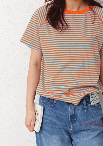 Color matching striped short sleeves - 4 Colors