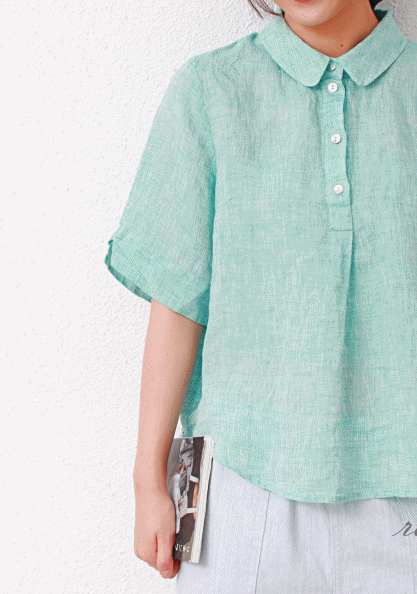 Linen color lacquer blouse - 4Color