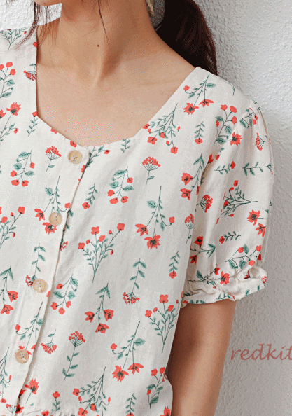 Small Flower Puff Blouse-2Color