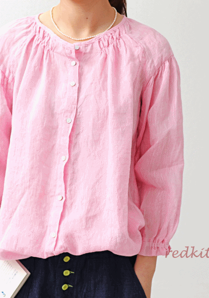 Kar Linen Shirring Blouse-3 Colors